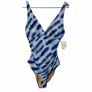 Blue Tie Dye One Piece Swimsuit Women Size 4 Plunge V Neck NWT